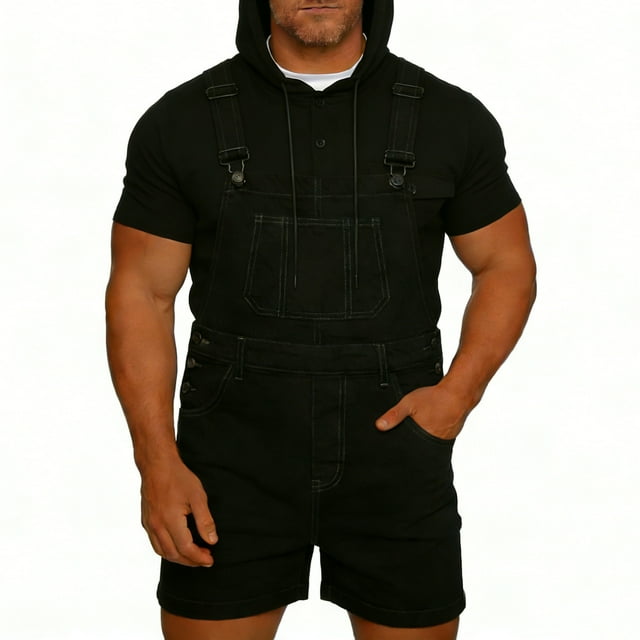 Ceisia Men's Spring Casual Camouflage Suspender Gift Cargo Shorts with Breast Pocket Washed Soft Fabric Elastic Drawstring Wai st for Daily Beach