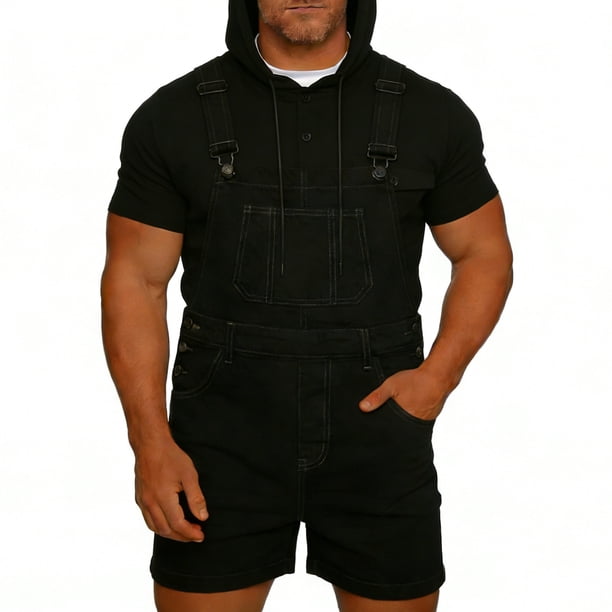 Ceisia Men's Spring Casual Camouflage Suspender Gift Cargo Shorts with Breast Pocket Washed Soft Fabric Elastic Drawstring Wai st for Daily Beach