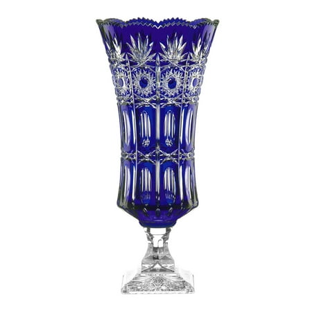 Cobalt Crystal Vase - Arnstadt Crystal Vintage Cobalt Blue Flower Vase, Colored Cut Crystal