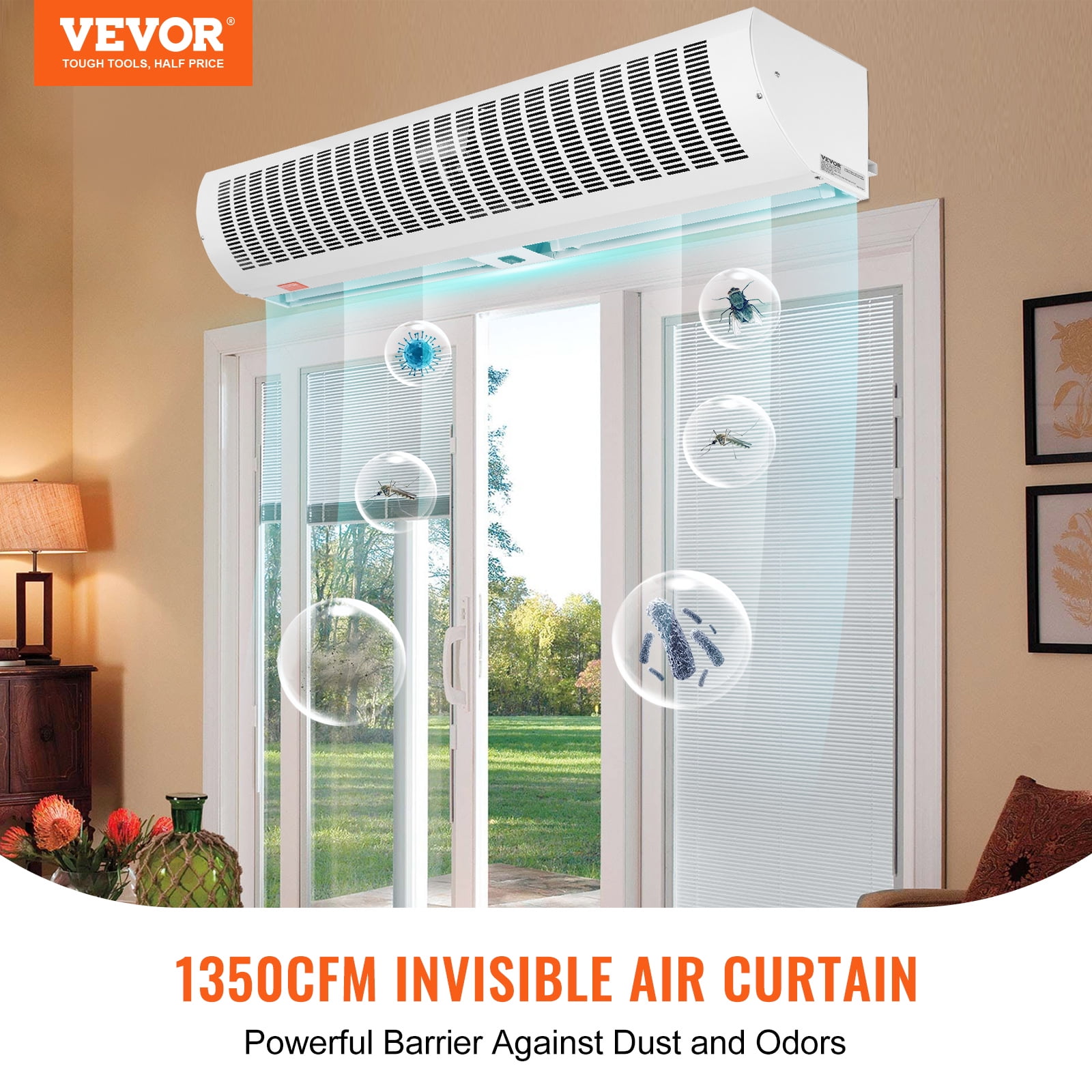 SKYSHALO 42" Commercial Indoor Air Curtain with Dual Speeds, 1350CFM, Wall-Mounted Over Door Fan with Limit Switch, Easy Installation, 110V Unheated