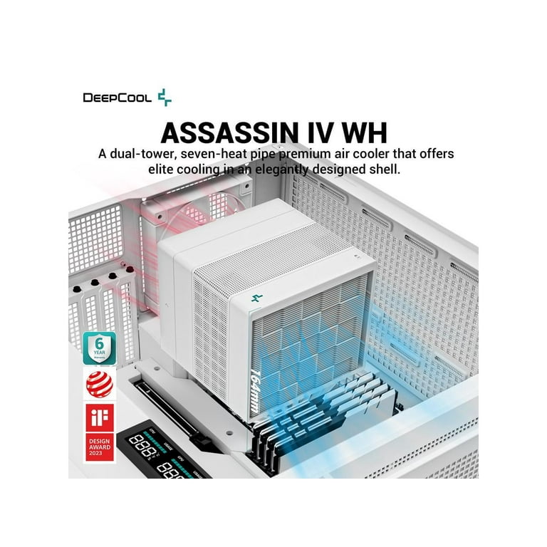 DeepCool Assassin IV WH White CPU Air Cooler Premium 7 Heat Pipes  Dual-Tower CPU Cooler White Performance/Quiet Mode 1700RPM 140/120mm FDB  Fans PWM