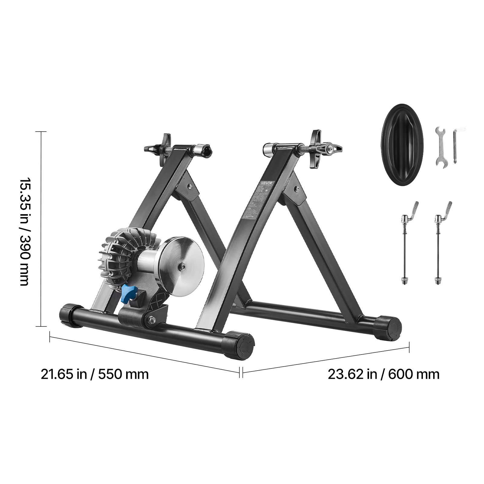 VEVOR Bike Trainer, 26-29 Inch & 700C Wheels, Foldable Fluid Bicycle Stationary Trainer Stand for Indoor Exercise Riding with Quick Release Skewer & Front Wheel Riser Block, Fits Road Bikes, Black