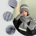 thumbnail image 6 of Winter Hats for Women Fleece Lined Beanie Knit Chunky Snow CapWinter Knitted Wool Hat Female Cold-proof Warm Hat Scarf Gloves Three-piece Set Fashionable All-match Ear Protection Pullover Hat Gray, 6 of 7