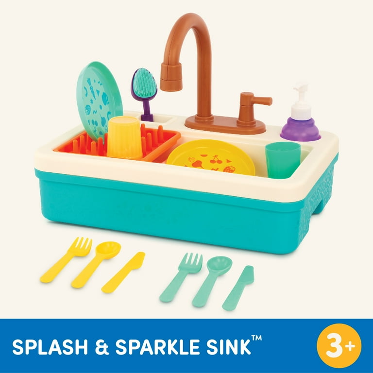 Battat Splash Sparkle Sink Plastic Real Faucet and Magic Dishes