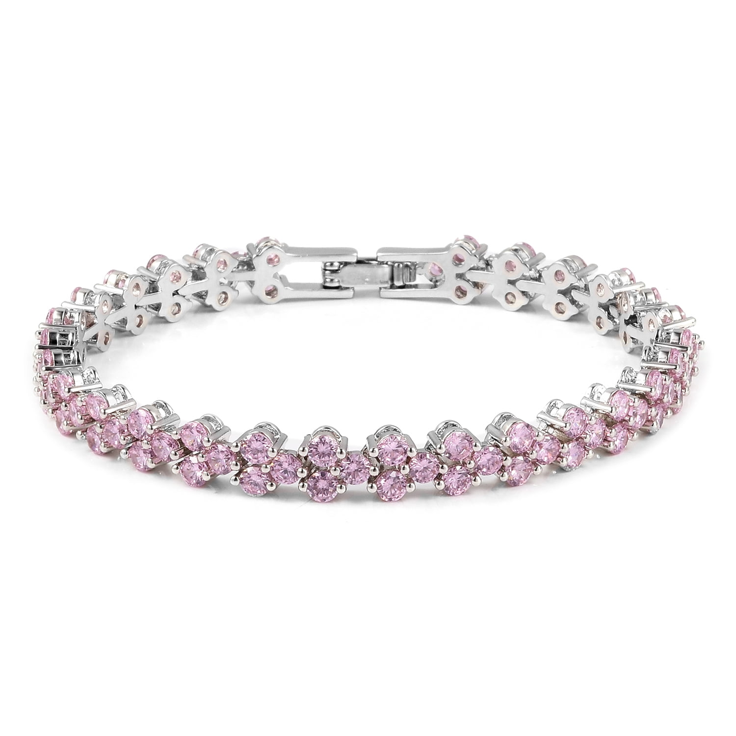 Shop LC - Silvertone Round Cubic Zirconia CZ Pink Line ...