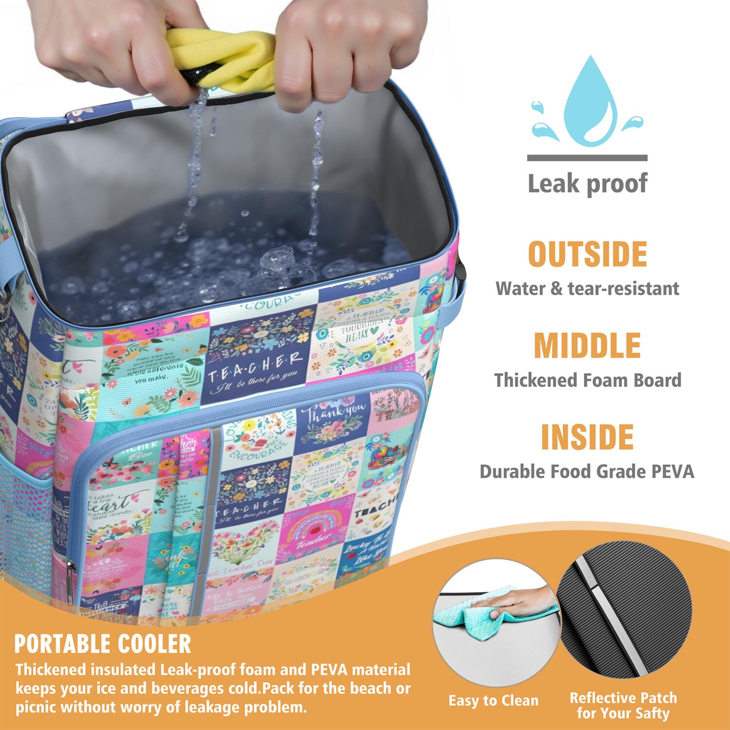 Travel Cooler Bag - Pioneer Flower Floral Print Pattern Camping Beer Cooler Backpack with Bottle Opener- Waterproof Insulated Picnic Backpacks - Cooler Bag for Beach