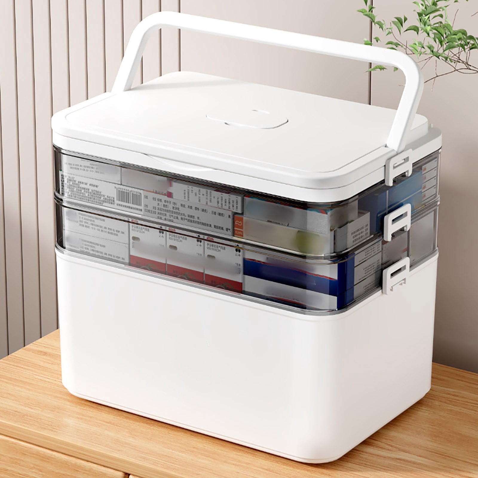 THHEIC 3-Tier Foldable Plastic Storage Box with Handle, Lockable Portable Organizer Case for Medicine, Crafts, Cosmetics, Sewing, Toys & Small Accessories