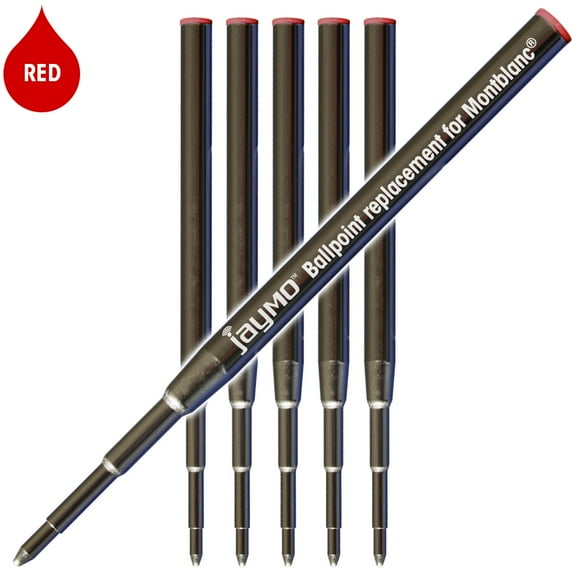 Jaymo Replacement for Montblanc 116215 - Measures 3.875 in / 98 mm Long - Ballpoint Pen Refill - 6 Red