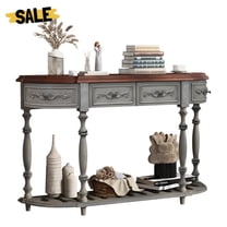 GZXS Retro Console Table with Storage, 52" Curved Entryway Table with 4 Drawers and Bottom Shelf, MDF & Solid Wood Accent Hallway Foyer Table for Living Room, Antique Grey