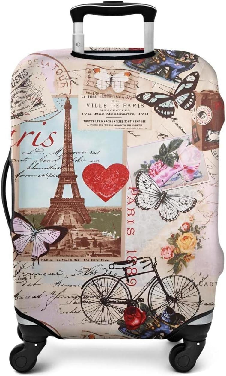Eiffel Tower Floral Print Pattern Luggage Cover Protector