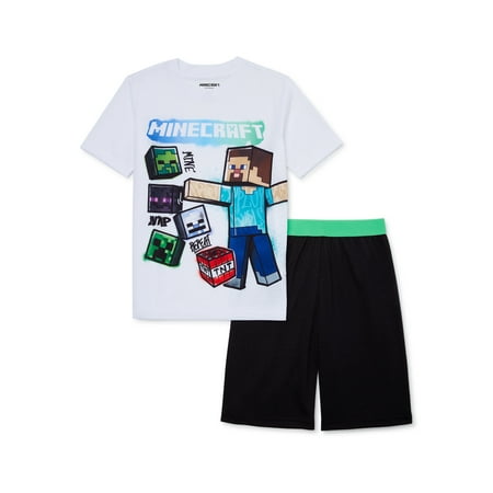 Minecraft Boys’ Creeper Short Sleeve Top and Shorts Pajama Set, 2-Piece, Sizes 4-12