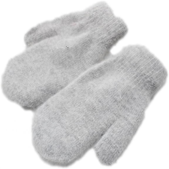 TELOLY Mittens for Women Luxurious Rabbit Fur White Gloves Women Warm Knit Design Fuzzy Gloves Soft and Cozy Gray