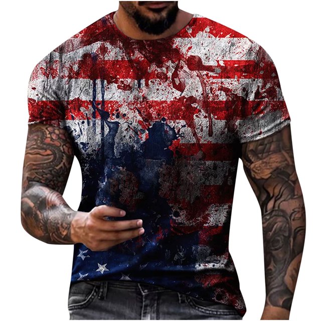 Camiseta qucoqpe con la bandera estadounidense para hombre, camisetas patrióticas vintage, camiseta hipster de manga corta del 4 de julio en liquidación