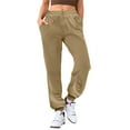 thumbnail image 2 of Labakihah Pants Women Ladies Solid Color Drawstring Elastic Waist Casual Loose Foot Sweatpants Brown, 2 of 5