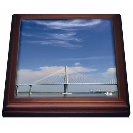 Carolina Game Day Ceramic - 3dRose Arthur Ravenel Jr. Bridge, Charleston, South Carolina - US41 AJE0103 - Adam Jones, Trivet with Ceramic Tile, 8 by 8-inch