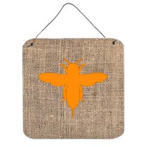 Bee Burlap And Orange Aluminium Metal Wall Or Door Hanging Prints - 6 x 6 In.
