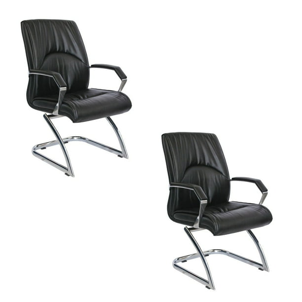 Offiho Set de 2 Sillas de Oficina Modernas Tipo Piel con Terminados en Cromo con Descansabrazos para Visitas, Modelo CIANI