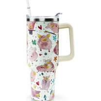 Pig Tumbler - Perfect Gifts for Pig Lovers - Stainless Steel Insulated Tumbler with Lid and Straw - 40 Oz Pig Travel Coffee Mug with Handle - Ideal Birthday and Christmas Gift