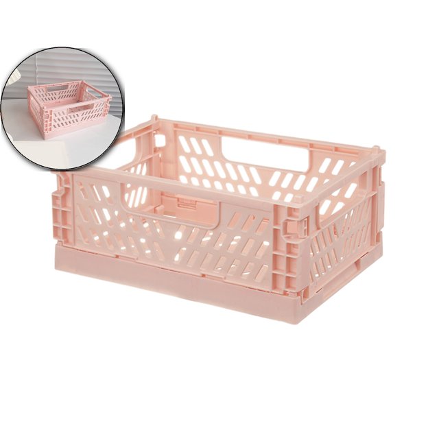Dvruxg Crates for Storage, Storage Crates Plastic Stackable, Foldable Crate for Office Home Kitchen Bedroom Bathroom(Pink)