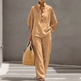 thumbnail image 6 of pstuiky Two Piece Sets for Women Summer Solid Color Cotton Linen Sets Batwing Sleeve V Neck Button Shirts and Wide Leg Pants Set Matching Lounge Set Casual Outfit Khaki,XXL, 6 of 9