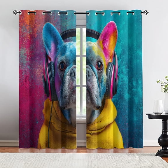 Bulldog Blackout Curtains, Dog Animal Window Curtains, Thermal Insulated Drapes for Bedroom Living Room Kitchen Decor 26"W x 45"L (2 Pack)