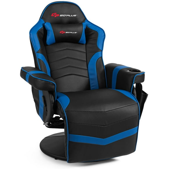 Goplus Fauteuil de Massage de Jeu Inclinable Chaise de Course Pivotante Bleu