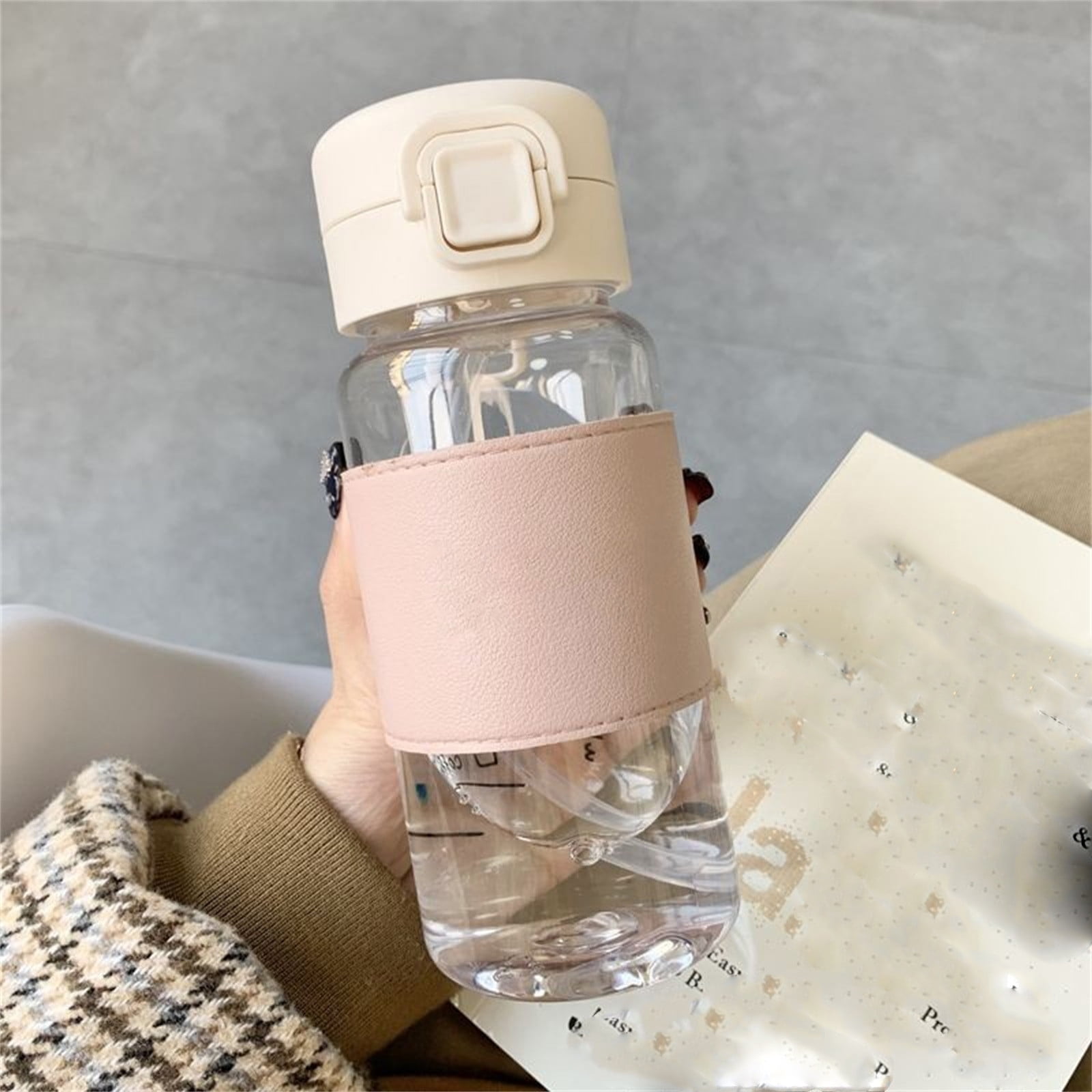 XKHZJL Spring Sippy Cup With Leather Cover Ironing Plastic Cup Male And Female Students Couples Gift Water Cup