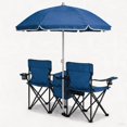 thumbnail image 2 of Silla de playa plegable doble portátil con paraguas, silla de camping al aire libre de 2 personas con soportes de copas, 2 of 5