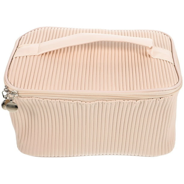 Bolsa de maquillaje, bolsa de cosméticos portátil, bolsa de viaje para artículos de tocador, bolsa organizadora de maquillaje de cuero