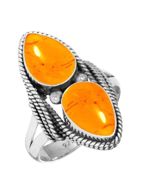 Amber Ring 925 Sterling Silver Handmade Jewelry