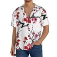 thumbnail image 7 of Lsque Cherry Blossoms print Men's Cuban Collar Short Sleeve Shirt Summer Beachwear Casual Button Down Fashionable Vacation Leisure Shirt-Medium, 7 of 7