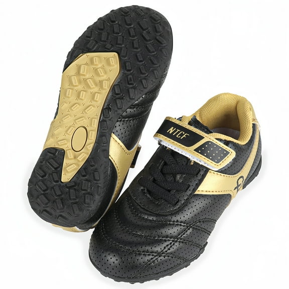 Linkidea Kids TF Soccer Shoes No Laces, Laceless Turf Soccer Cleats for Unisex-child 12.5C (Black)