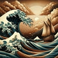 thumbnail image 4 of Ambesonne Nautical Duvet Cover Set, Ethnic Japanese Ocean Boat, King, Cinnamon and Petrol Blue, 4 of 6