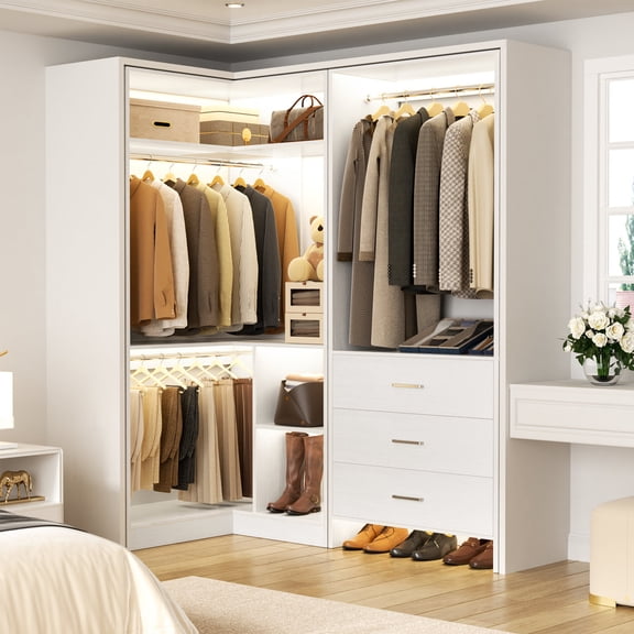 Homieasy 31.5'' - 57.2'' W Closet System with Wooden Drawers (Set of 2), White