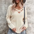 thumbnail image 2 of Suéteres Para Mujer Otoño Invierno Suéter Casual de Moda Sólido Ahueca Hacia Fuera El Suéter de Manga Larga Con Cuello en V Odeerbi ODB185103, 2 of 7