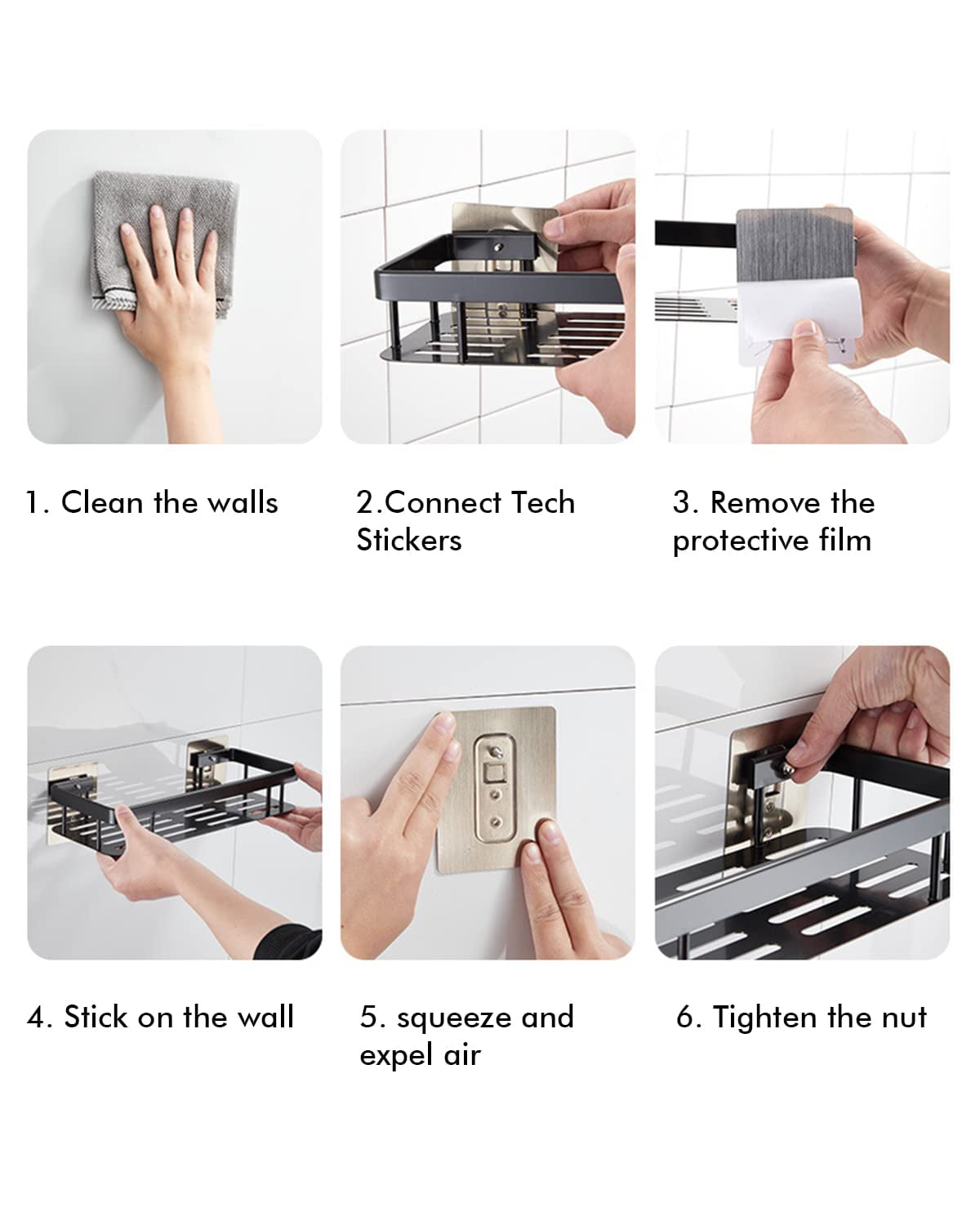 No-Drill Adhesive Bathroom Shelf/Caddy - No Holes, No Damage, Simply Peel &  Stick – Zednero