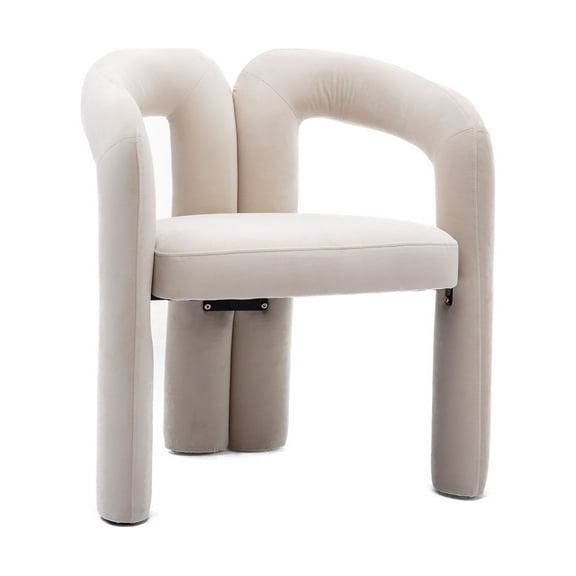 MAYEERTY Contemporary Designed Velvet Fabric Upholstered Accent/Dining Chair /Barrel Side Chairs Kitchen Armchair for Living Room set of 2 (Beige Velvet)