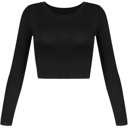 Women's Basic Round Neck Long Sleeve Crop Top | Walmart Canada