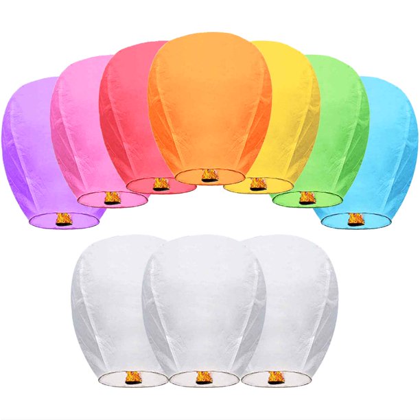 Chinese Lantern to Release in Memorial (10 Pack) MultiColored Paper Lanterns Wishing Lanterns