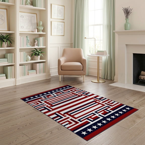 ODIKA Front Border Patriotic Striped Stars Festive Generic Door Independence for Playroom, Bedroom, Reading Nook, Pet Friendly & Kids Safe Play