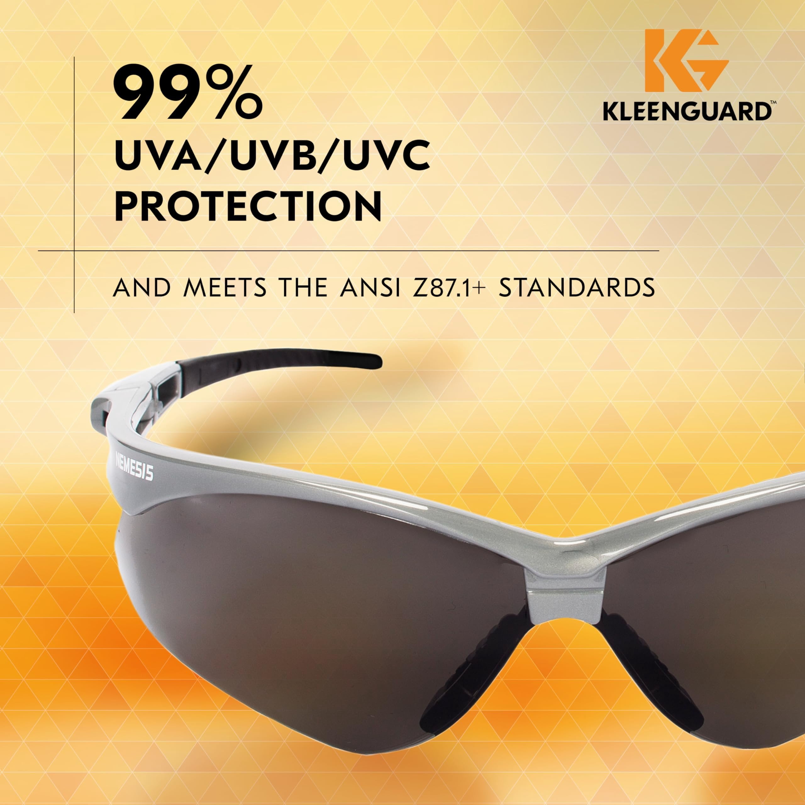 KleenGuard V30 Nemesis Safety Glasses 47383, Smoke Safety Sunglasses Anti-Fog Lens with Silver Frame, Pack of 12