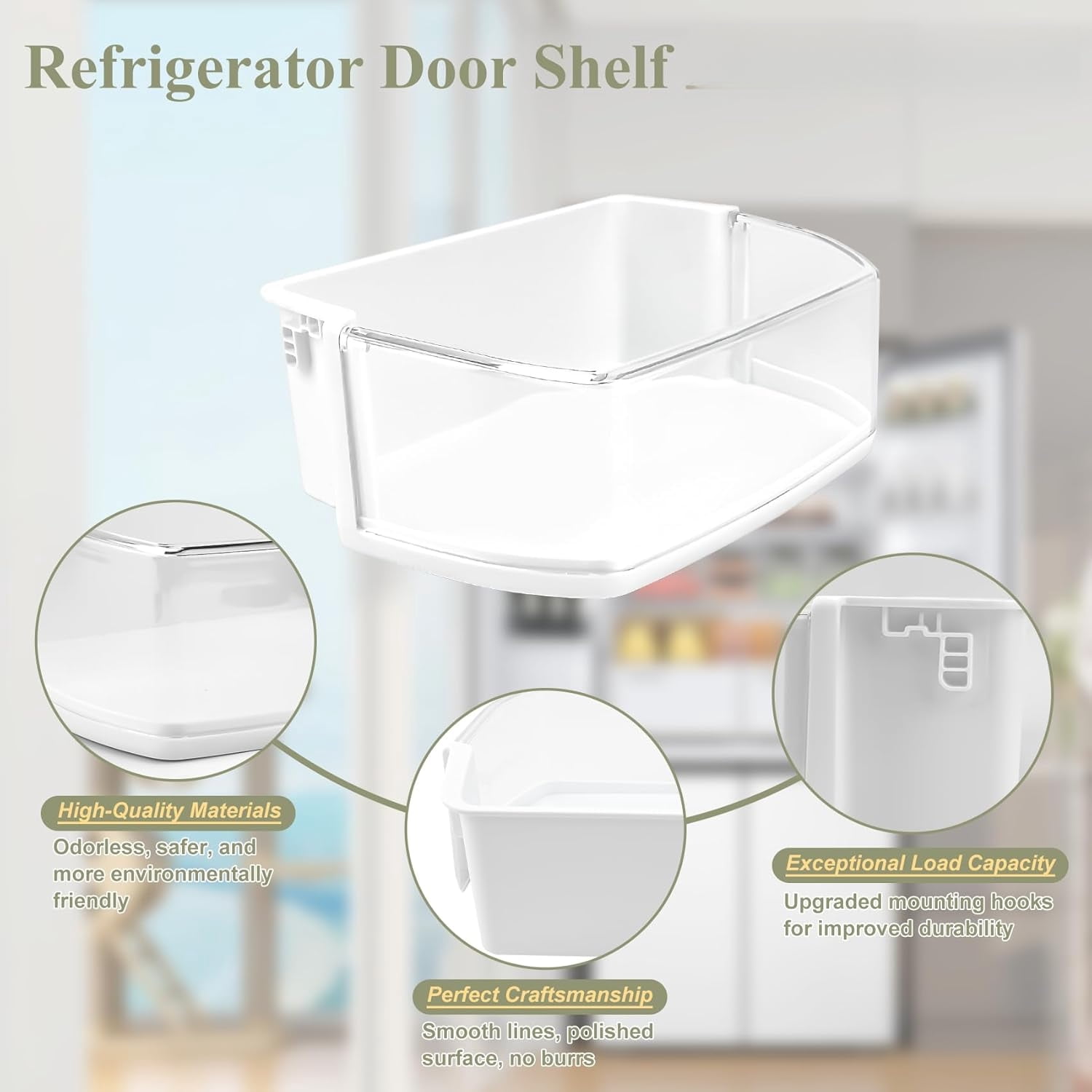 Refrigerator Door Shelf Bin Replacement, Clear Plastic Pull-Out Fridge Door Basket, Durable Storage for Bottles, Condiments, and Kitchen Essentials