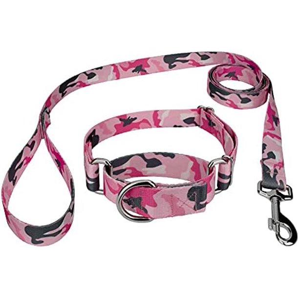 Country Brook Petz Pink And Grey Camo Martingale Dog Collar And Leash