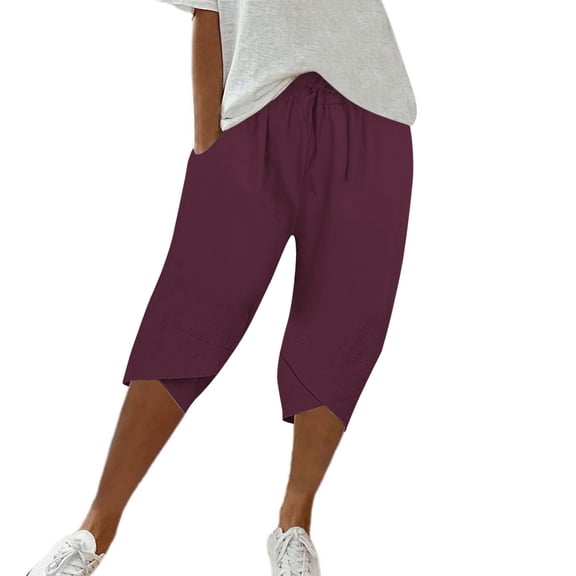 Yanyanz Shorts for Women, Women's Knee Length Short Pants Ladies Loose Drawstring Casual Solid Color Shorts, The Big Short Wine L