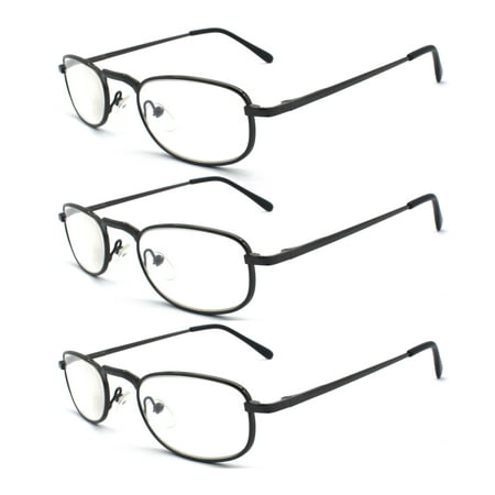 EYE ZOOM 3 Pack Metal Frame Vintage Style Reading Glasses with Spring Hinge for Men and Women (Gunmetal, Strength: +2.75)