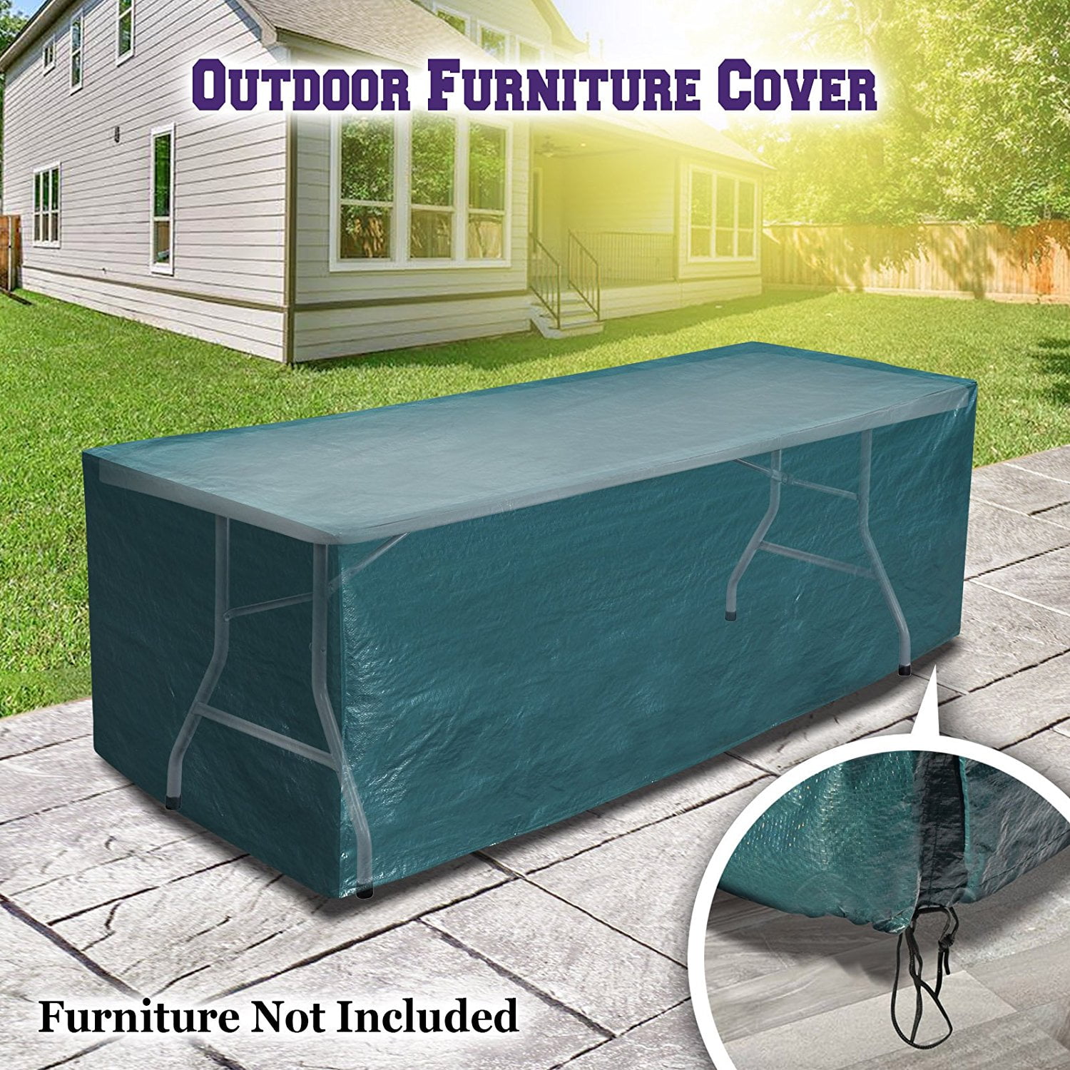 Outdoor 96"x30"x29" Patio Garden Table Furniture Set Protector, Furniture Cover, Green