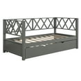 thumbnail image 3 of Solid Wood Daybed with Trundle and X-Shaped Back, Multi-Function Twin Size Bed Frame with Slats Support in Gray, 3 of 8