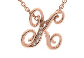K Initial Necklace In Rose Gold With 5 Diamonds by Adoriana