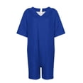 thumbnail image 4 of Gibobby pantalones siameses Mono informal de manga corta para mujer, de talla grande, con cuello en V, pantalones cortos de pierna ancha de verano, mono con bolsillo(Azul， XXXL), 4 of 5