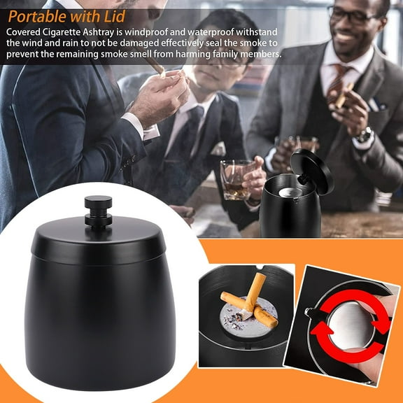 Personalized Ashtray (Small) Outdoor Ashtray with Lid, Smokelesss Stainless Steel Ashtray with Lid, Windproof, Suitable for Outdoor Terrace Family
